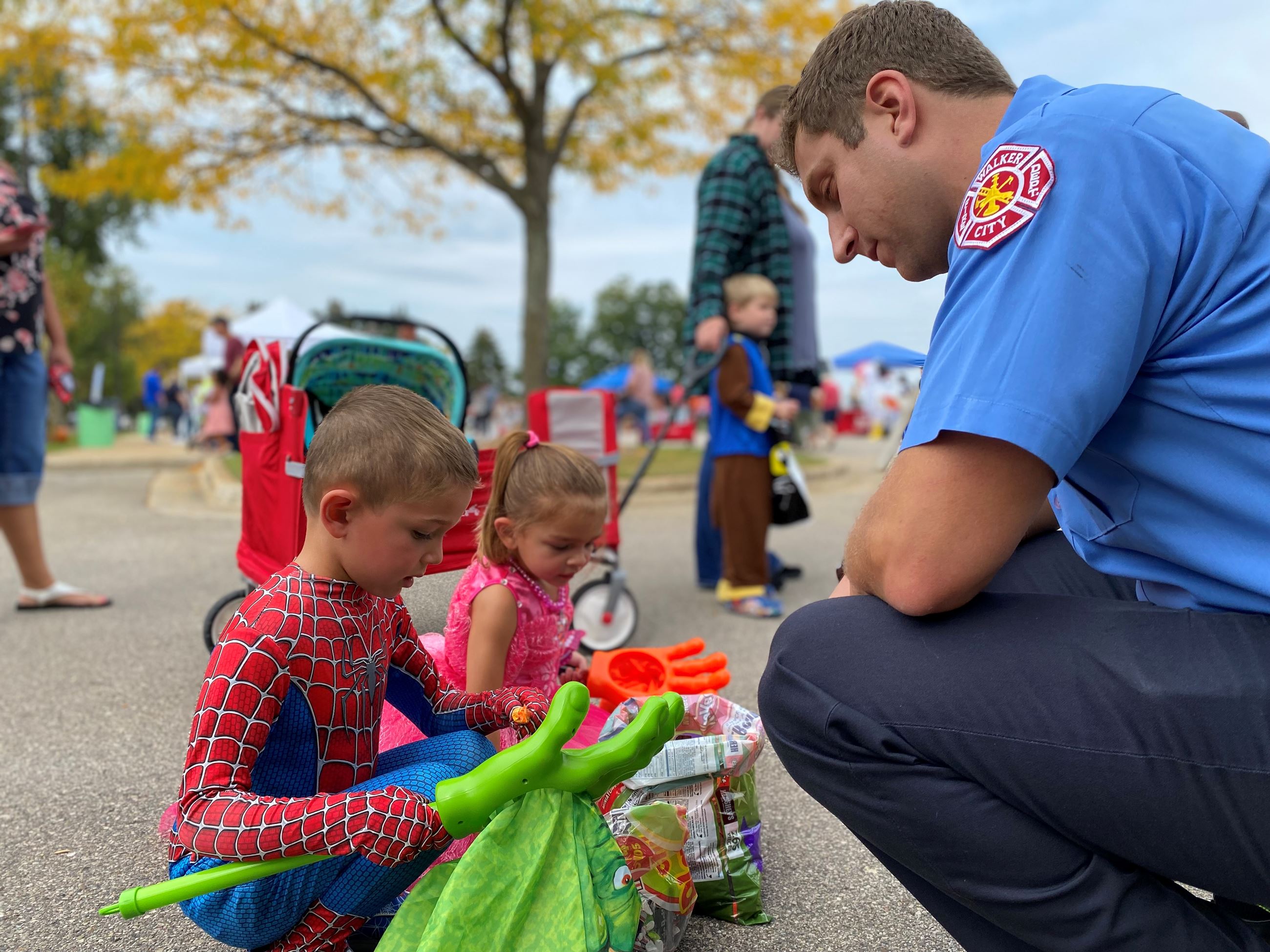 Passing out candy