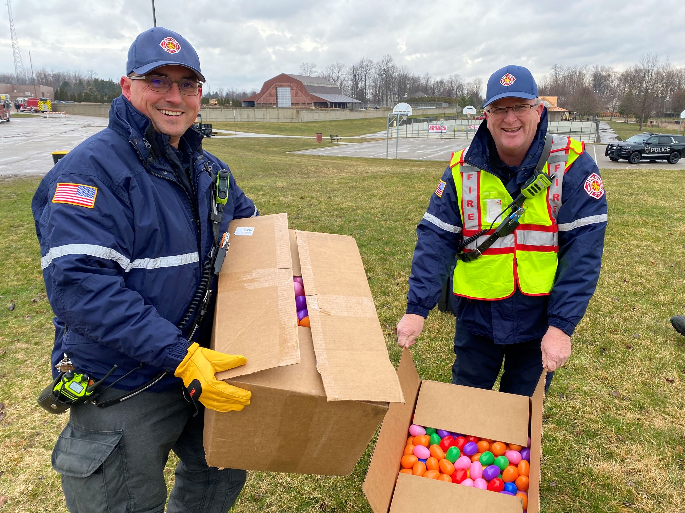 Walker Fire Department distributing eggs in park
