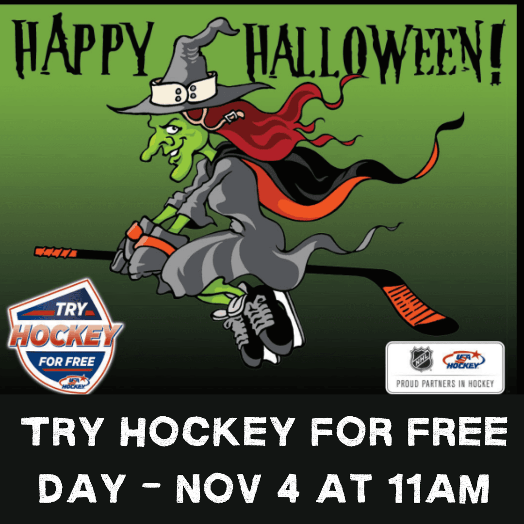 witch cartoon - she is flying on a broomstick wearing ice skates