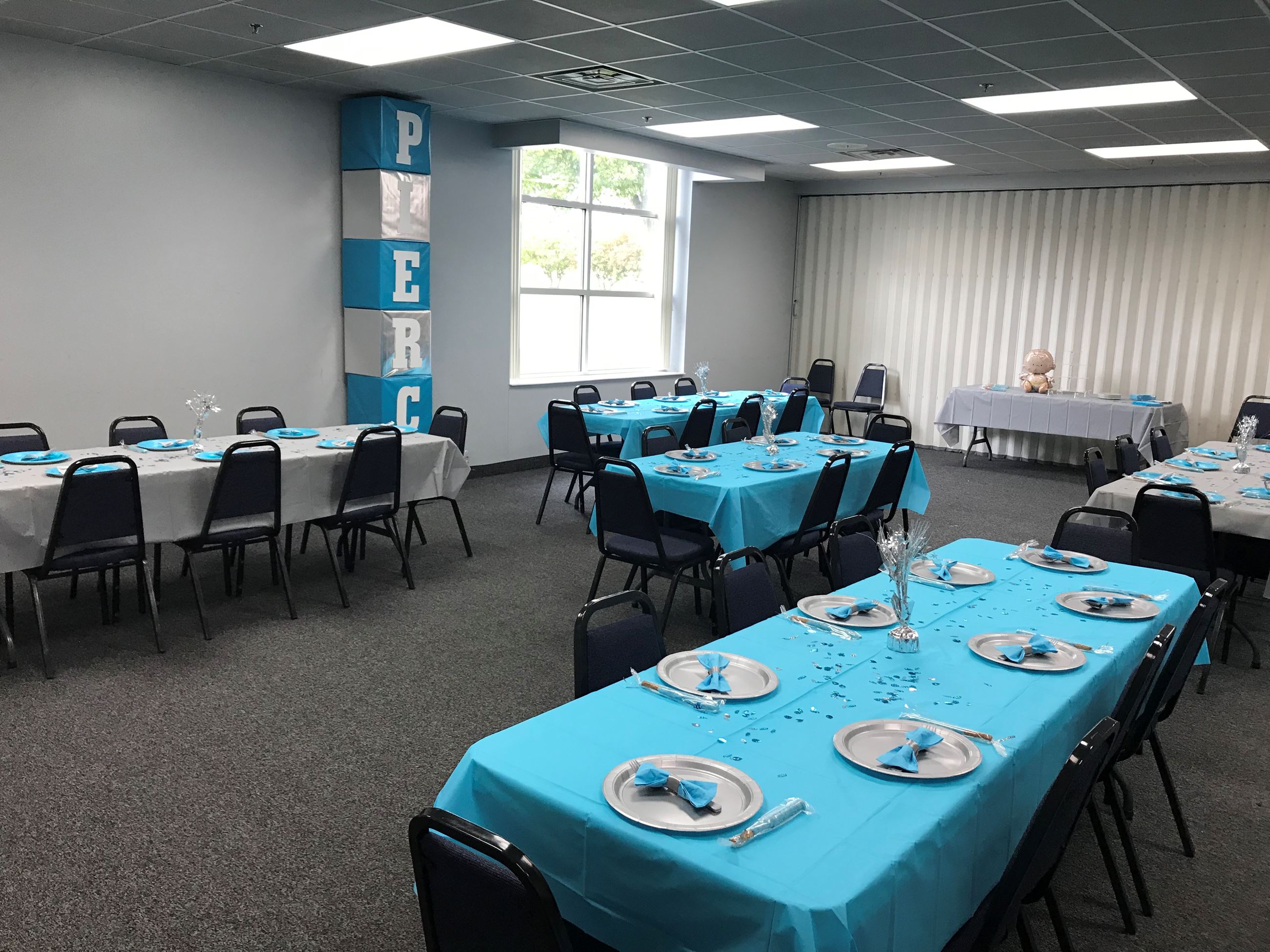 Tables in WIFC laid for a birthday party