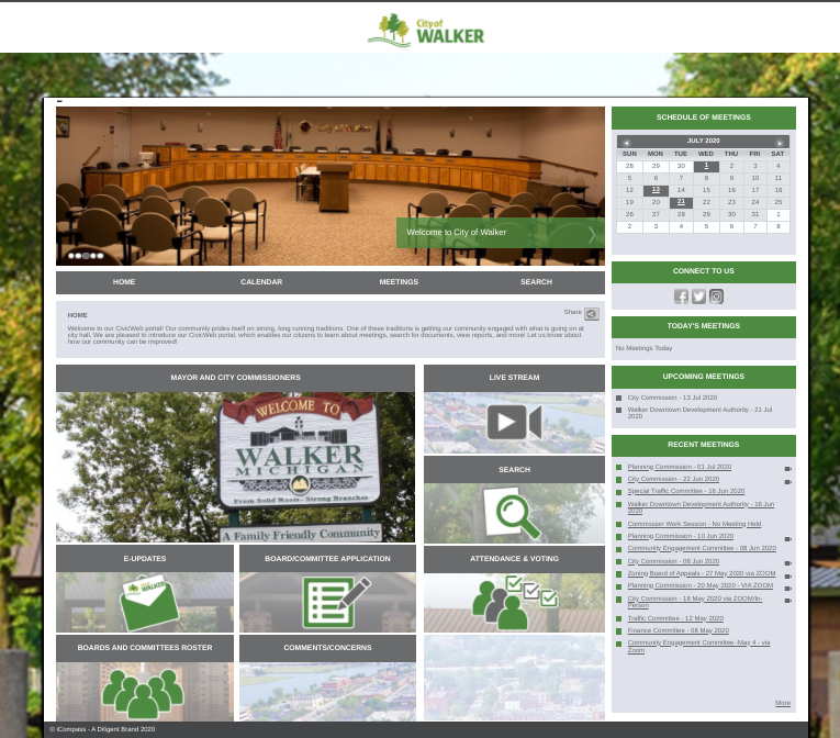The CivicWeb Meetings Portal page for the City of Walker