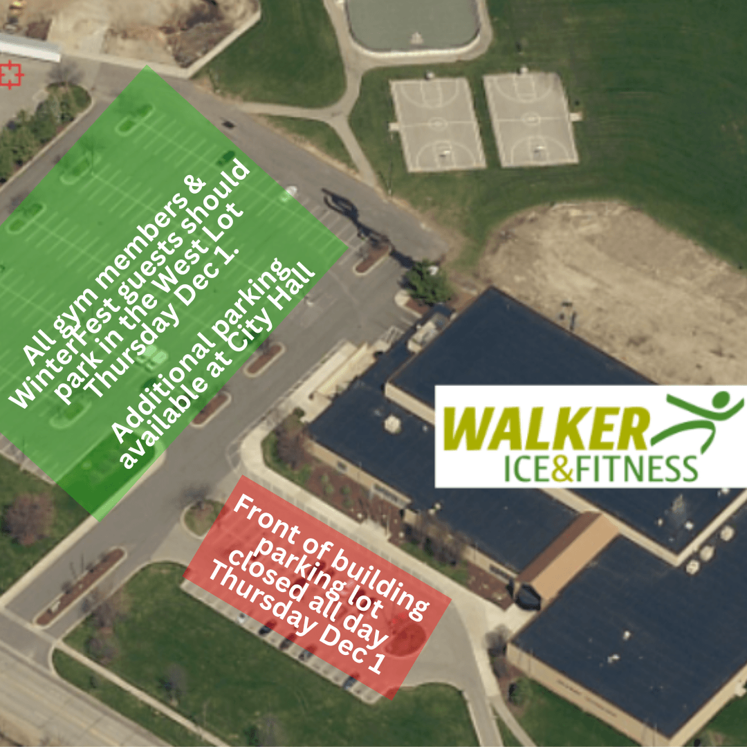 map of Walker Ice and Fitness Center parking restrictions for Dec 1