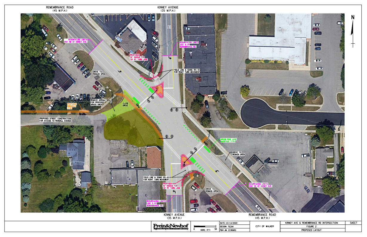 Diagram of overhead view of proposed changes to intersection 