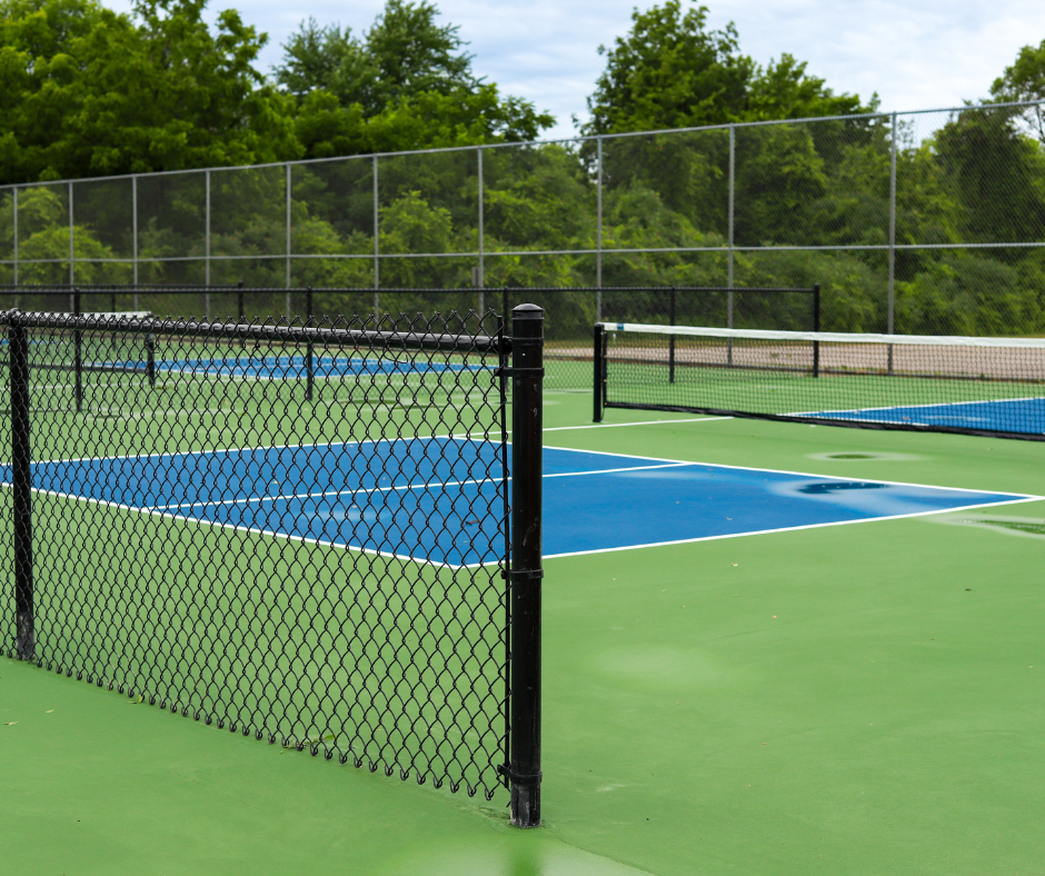 pickleball court with blue pavement